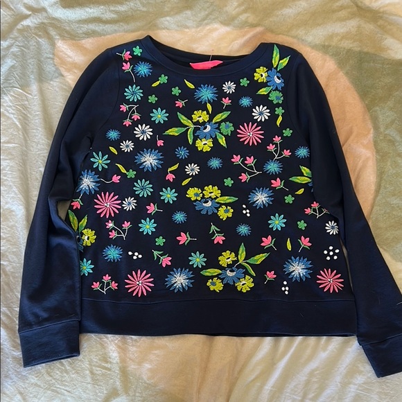 Floral Embroidered Navy Sweatshirt - Picture 1 of 5